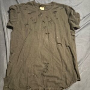 Women Black Distressed T-Shirt